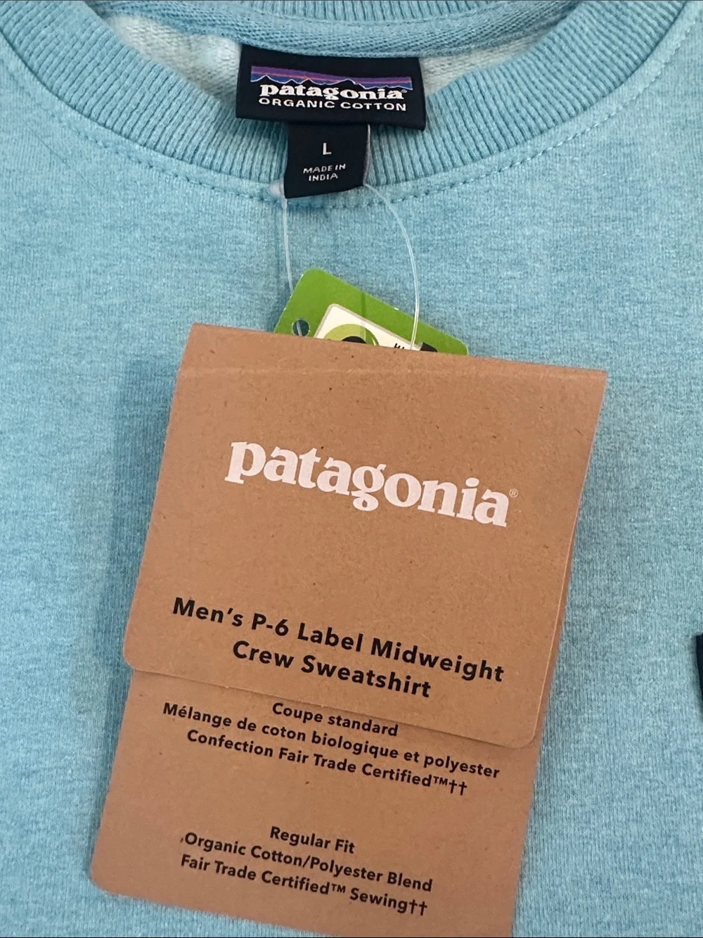 NWT Patagonia Men’s Crewneck Sweatshirt in crevasse blue with navy trim